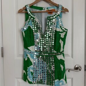 Womens Tory Burch Elsa Tunic Tank Green Embellishments Size 8